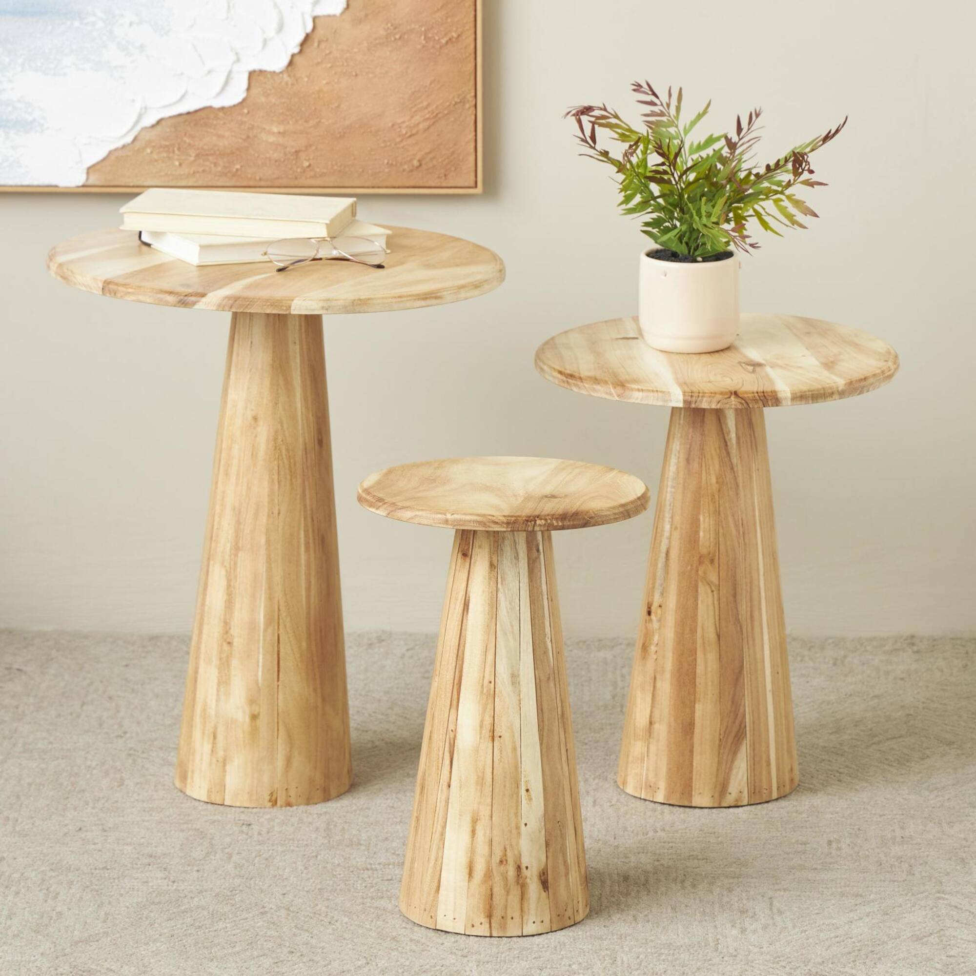 Light Brown Wood Side End Accent Tables Set
